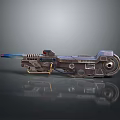 Sci Fi Futuristic Weapon With Glowing Blue Barrel Metallic Body And Mechanical Gear Details