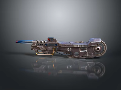 Sci Fi Futuristic Weapon With Glowing Blue Barrel Metallic Body And Mechanical Gear Details 3d model