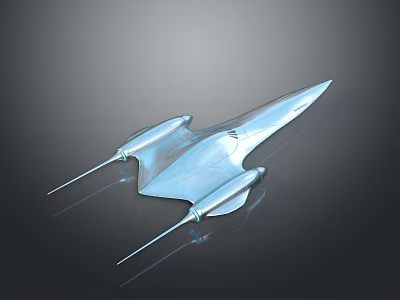 Futuristic Silver Craft With Sleek Aerodynamic Design And Twin Thrusters On Dark Reflective Background 3d model