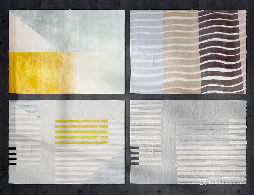 Modern Square Rugs With Geometric Stripes Wave Patterns And Colorful Design Combinations 3d model