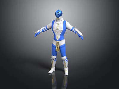 Blue Helmet Character In White Blue Costume With Mythical Creature Companion 3d model