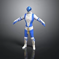 Blue Helmet Character In White Blue Costume With Mythical Creature Companion