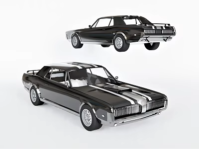 Classic Vintage Two Door Car With Black And White Stripe Exterior And Retro Design 3d model