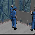 Construction Site Workers In Safety Helmets Installing Concrete Panel With Scaffolding And Steel Rebars