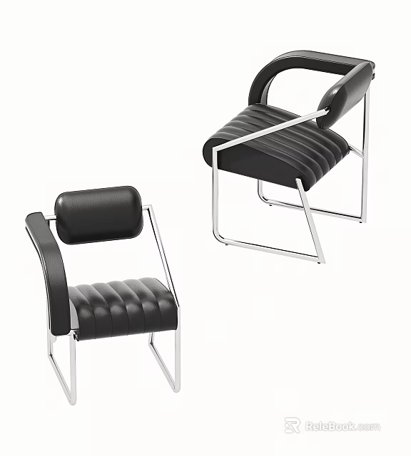 Modern Black Leather Leisure Chair With Metal Frame And Striped Upholstery Design 3d model 