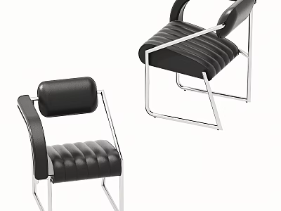 Modern Black Leather Leisure Chair With Metal Frame And Striped Upholstery Design 3d model