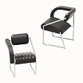 Modern Black Leather Leisure Chair With Metal Frame And Striped Upholstery Design