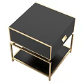 Modern Stylish Bedside Nightstand With Black Drawer Gold Metal Frame And Lower Shelf