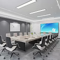 Modern Conference Room With Large Table Comfortable Chairs Big Screen And Wall Clock 3d model