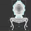 Classic Ornate Dressing Table With Oval Mirror And Pink Carved Tabletop