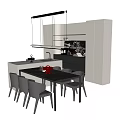 Modern Kitchen Dining Interior With Sleek Sideboard Dining Table Chairs And Pendant Lamp 3d model