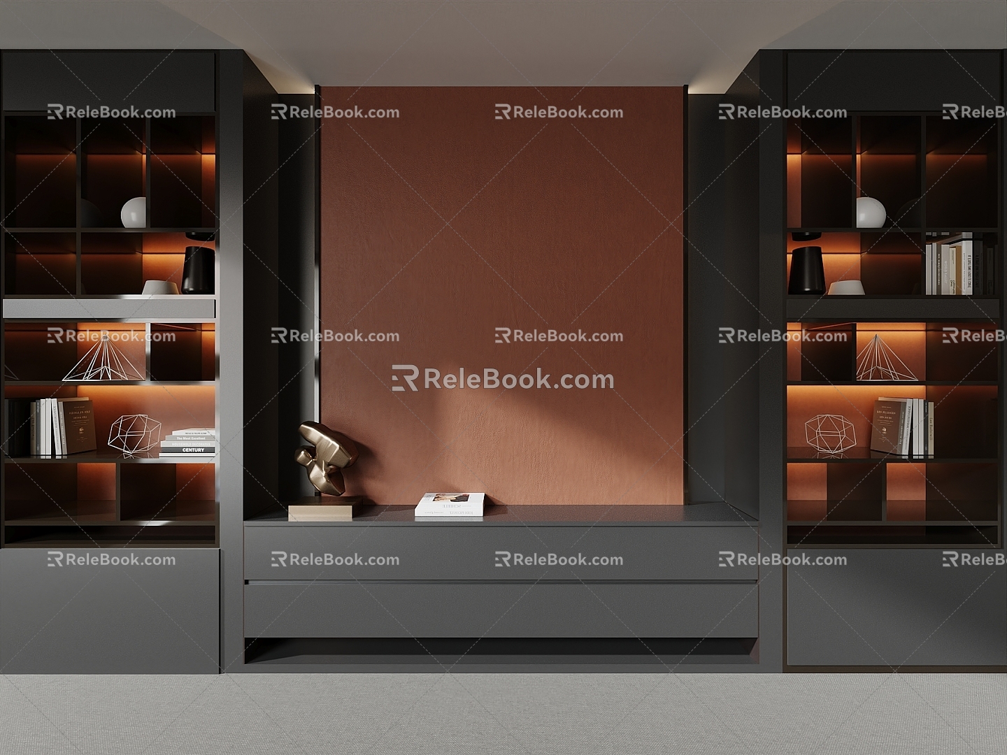 Office background wall bookcase 3d model