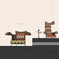 Noreso Armchair With Colorful Zigzag Pattern Fabric Upholstery Modern Stylish Design Red Green Tones