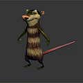 Cartoon Standing Rodent With Striped Body Pink Nose Pink Tail And Reflection On Black Background