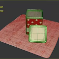 Red Polka Dot Storage Box And White Mat With Orange Floral Grid Pattern 3d model