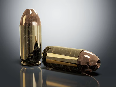 Two Shiny Brass Bullets With Copper Tips Lying On Reflective Dark Surface 3d model