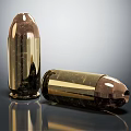 Two Shiny Brass Bullets With Copper Tips Lying On Reflective Dark Surface