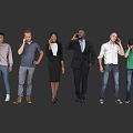 Diverse Group of People Talking on Phones Against Gray Background