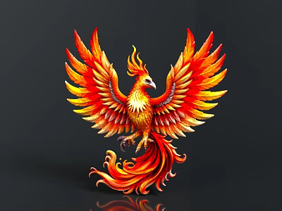 Vibrant Phoenix Mythical Bird With Spread Flaming Feathers And Colorful Plumage 3d model