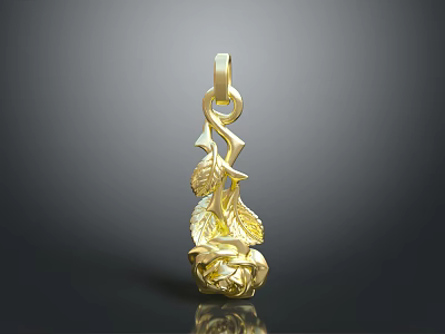 Elegant Gold Rose Pendant With Leaf And Vine Design Fashion Accessory 3d model