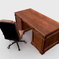 Wooden Office Desk With Drawers And Leather Office Chair With Armrests