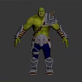 Muscular Green Skinned Man Wearing Silver Armor Shoulder Plates Belt And Blue Pants