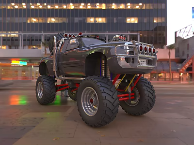 Custom Lifted Truck With Large Tires On Urban Street 3d model