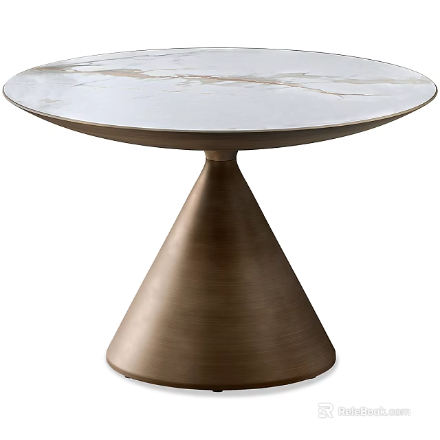 Modern Coffee Table With White Marble Surface And Conical Metal Base 3d model