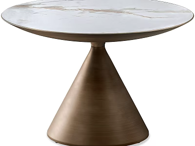 Modern Coffee Table With White Marble Surface And Conical Metal Base 3d model