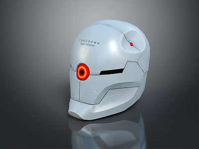 TACHYON MK IV White Helmet Weapon Gear with Red Circular Component and Technical Details 3d model