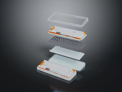 Modular Computer Keyboard With Transparent Case Split White Orange Design Layers 3d model