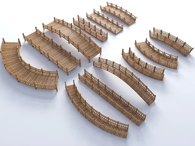 Different Types Of Wooden Bridge Structures With Curved And Straight Designs 3d model