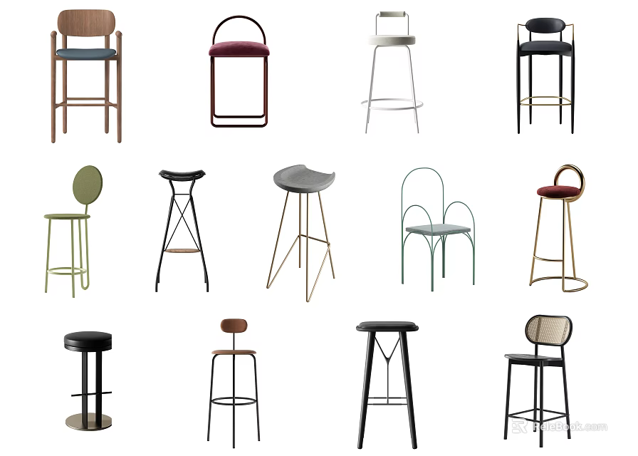 Different Modern Bar Stools With Various Stylish Design Options For Home 3d model