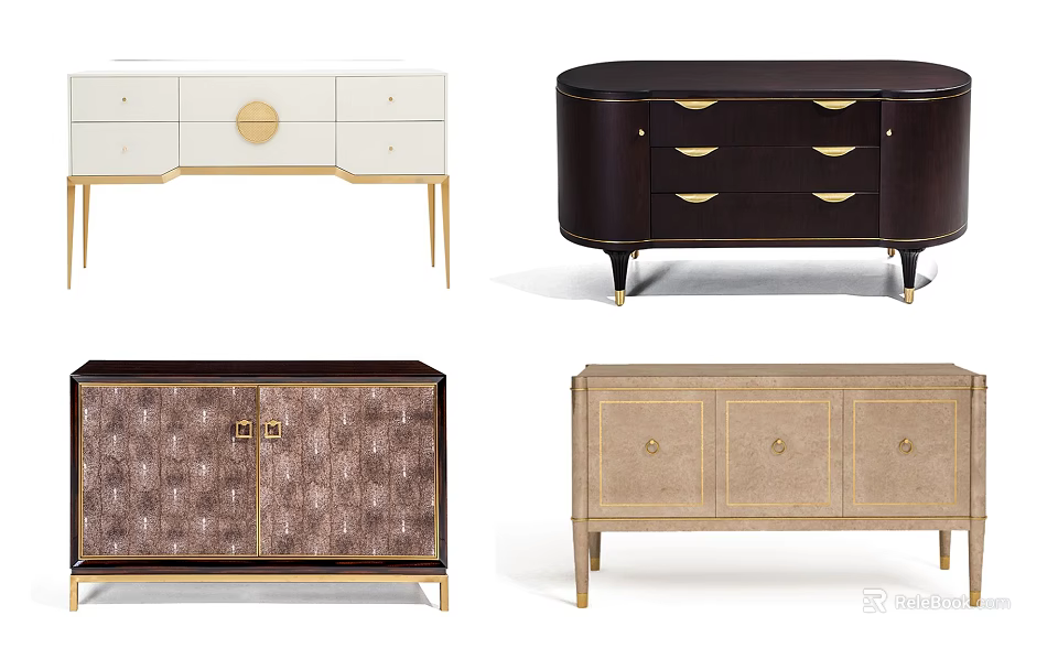 Stylish Entryway Cabinet Sideboard Collection Featuring Drawers Metal Legs And Various Designs 3d model 