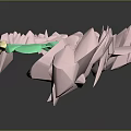 Scenic 3D Model Featuring Pink Rocky Structures And Green Inner Areas