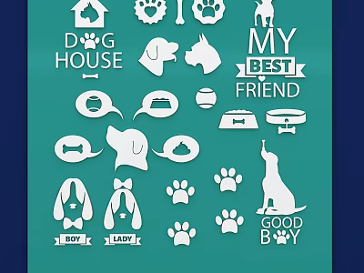 Animal Wall Decor with Dog Silhouettes Paw Prints Bones and My Best Friend Text 3d model