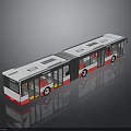 White and Red Articulated Bus with Large Windows Sliding Doors and Seats