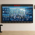 Black Office Equipment Command Center With Large Monitoring Screen Data Display And Lectern