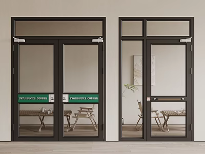 Glass Doors With Dark Frames Reception Center Signs Indoor Furniture And Plant 3d model