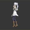 Child With Long White Hair And Elf Ears Wearing White Dress Brown Boots Outstretched Arms