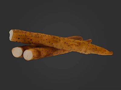 Fresh Organic Yam Vegetable with Speckled Skin and Sliced White Flesh on Gray Background 3d model