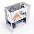 Kids Bunk Bed with Moon Star Decor Mattress Pillows and Storage Shelf