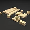 Wooden Industrial Equipment Components Including Pallets Crates And Structural Frames 3d model