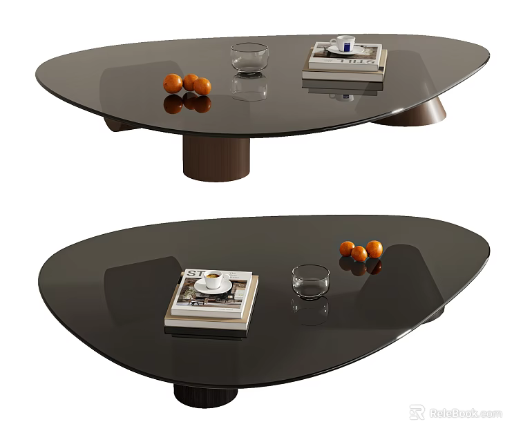 Black Glass Round Coffee Table With Books Glass And Oranges On Top 3d model 