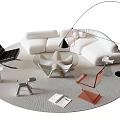 Modern Sofa and Coffee Table Set with Star Shaped Table Black Chair and Floor Lamp