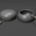 Gray Cookware Set With Frying Pan And Saucepan Wooden Handles