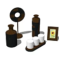 Decorative Ornament Set With Circular Plate Woven Vases White Cups Sunflower Frame And Tray