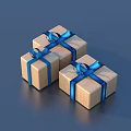 Three Decorative Wooden Gift Boxes With Blue Ribbons For Daily Use