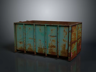 Rusty Turquoise Metal Household Storage Container With Multiple Compartment Doors And Weathered Finish 3d model
