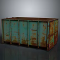 Rusty Turquoise Metal Household Storage Container With Multiple Compartment Doors And Weathered Finish